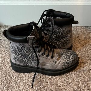 Elegant Black and Gray Lace-Up Boots